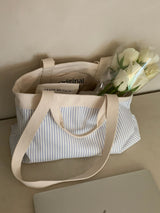 stripe reversible bag - picnic blue