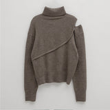 (T-6965)ESSENTIAL WOOL CUTOUT HIGH NECK KNIT