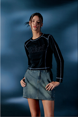 Sand Washing Cargo Denim Mini Skirt