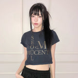 GLYPH CROSS SEOUL LETTERING LOGO CROP HALF T