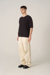 Cable Washing Short-Sleeved Knitwear - Navy