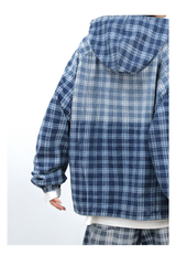 RELABEL (Gemeng) Stud-embellished, printed, gradient-wash checked hooded denim sweatshirt