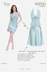 milk mint halter blouse silk skirt two-piece (TOP) 