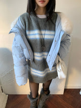 Hazy Hairy Stripe Loose Rose-Fit Knit