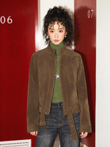 Suede stand-collar short leather jacket outerwear