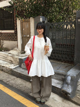 Rohigh Pintuck Shirring Layered Blouse One Piece