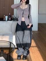 Cats Stripe Balloon Fit Wide Carpenter Pants 