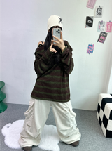 ショルダースナップウォーマーポイントストリッピードニット🤎🖤🧸 - 2カラーズ