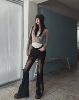 Boldy Eyelet Belted Bootcut Denim Pants