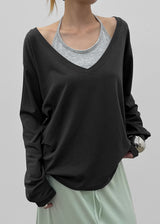 [MADE] Geneva Deep V-Neck Oversized Long Sleeve Tee