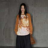 original cake puppy print raglan style T-shirt bottoming shirt top