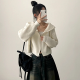 Leppon Thick Two-Way Cropped Knitwear Hooded Zip-Up