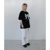メタリックリボンTシャツ - BLACK