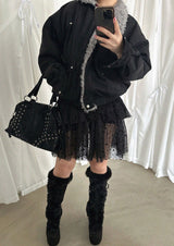 DOT MESH LAYERED CAN CAN SKIRT (IVORY, BLACK 2COLORS!)