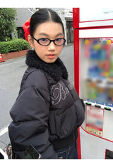 Black beads wool collar short padded coat
