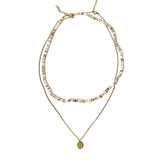 [set] natural shell beads & gold pendant necklace
