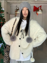 Formal oversized-fit hooded soft knit cardigan