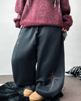 wide balloon fleece-lined hustle fire print wide long pants 🩶 3 COLOR