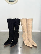 1068. Strap buckle stiletoe long boots heel (2color)
