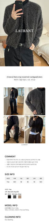 [Unisex] ヘアリークロップラウンドニットカーディガン(3color)