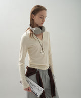 Deep V-neck Panel Top_Cream