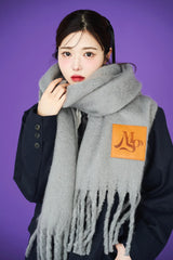 レザーパッチショール / leather patch shawl