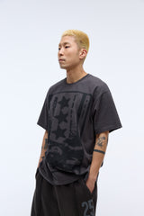Sound wave artwork damage washing T-shirt (Charcoal)