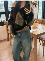 [F/W] アーガイルブラッシュVネックニット(2color)