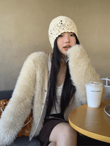 Pearl V-neck loose fit fur cardigan