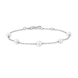 silver pearl station rhodium plating + 925 silver bracelet B065-01H