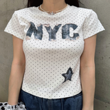 Denim Patch Graphic Dot T-Shirt_Ivory