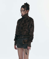 FAUX FUR BELT ZIP JACKET_BROWN