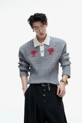 Sequin Collar Fitted Knit Sweater