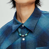 leather & turquoise beads necklace black