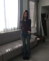Brown shirring button T
