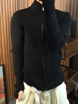 Rib Line Muscle Fit Zip-Up Knit