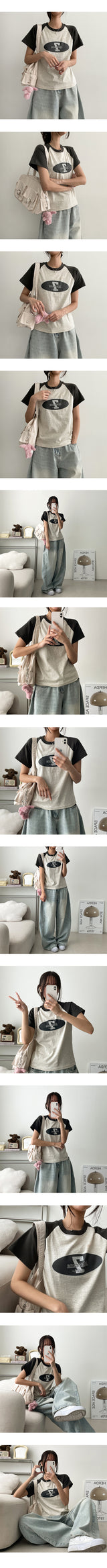リンカカラーラグランクロップショートスリーブTシャツ