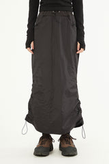 Hem side shirring nylon long skirt