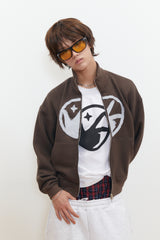 Finger Logo Applique Crop Zip-Up (Brown)