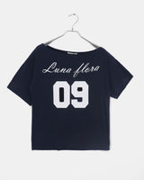 Lune ボートネック オフショルダー プリント半袖 Tシャツ