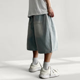 Kfer Banding Track Line Washing Denim Bermuda Shorts