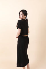 オフショルダースリットロングワンピース Black