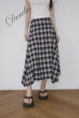 Black Checkered Unbalanced Long Skirt