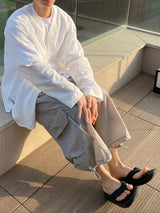 Non collar linen shirt 2C