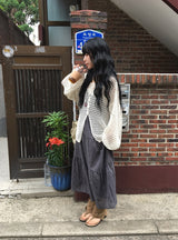 ウメ チェック ティアード ロング スリーブレス ビスチェ ワンピース (Adjustable Straps)