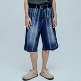 navajo pattern cut off bermuda pants indigo blue