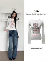バッジレタリングスリムフィットロングスリーブTシャツ (3 Colors)