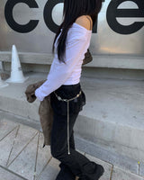 Shirring dark denim boots cut pants