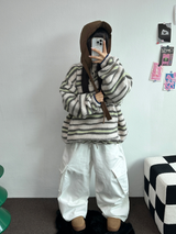 ピーチフリース🍑 オーバーヒップカーゴロングパンツ 💚🤍🖤3COLOR