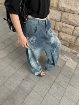 ダイヤモンドボウワイドデニムパンツ